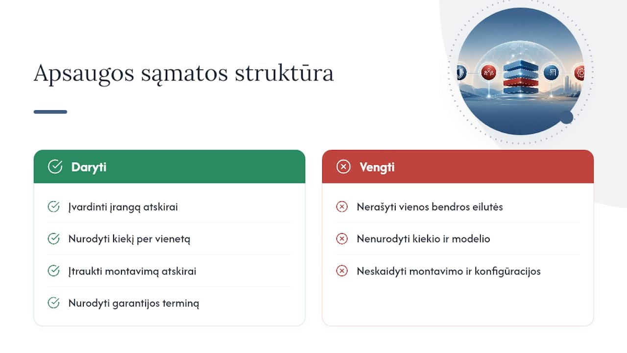 Kaip apsaugos įrangą teisingai įtraukti į sąmatą — overview diagram