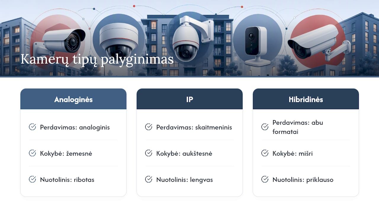 Analoginių, IP ir hibridinių kamerų palyginimas