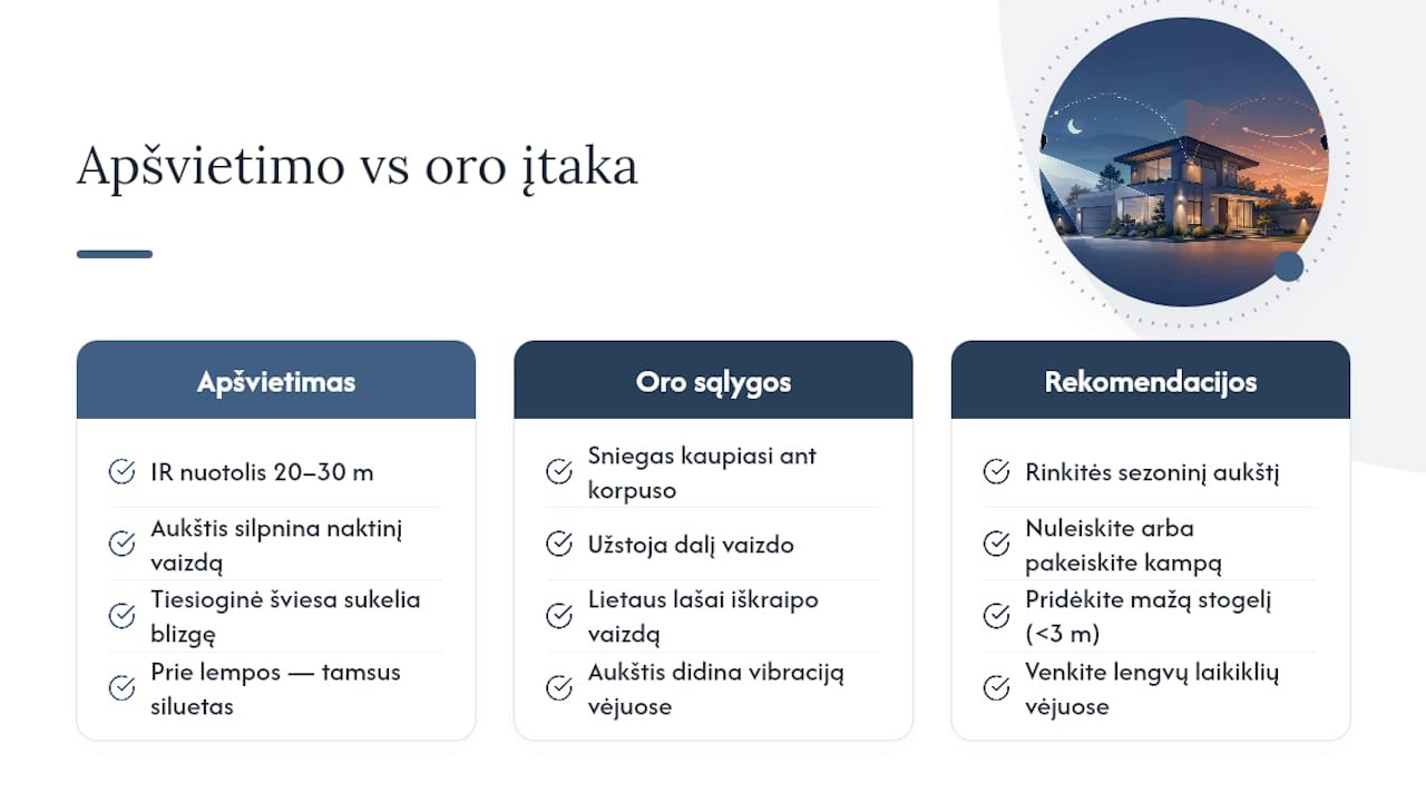 Kaip apšvietimas ir oro sąlygos veikia aukščio pasirinkimą — overview diagram