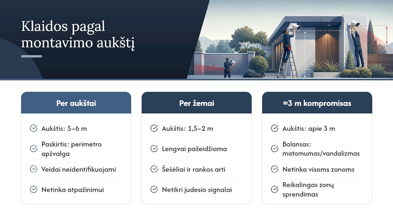 Dažniausios klaidos montuojant per aukštai arba per žemai — overview diagram